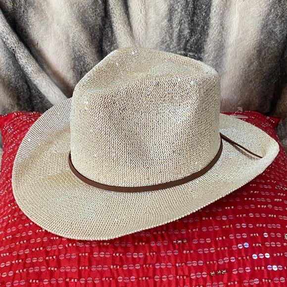 Designers Originals Accessories - Designer Sparkling Nude Color Nude Sequins Cowboy Hat Adjustable Rim Interior